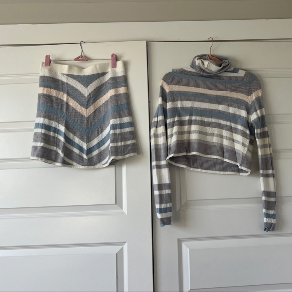 Free People Striped Turtleneck Sweater and Skirt Set